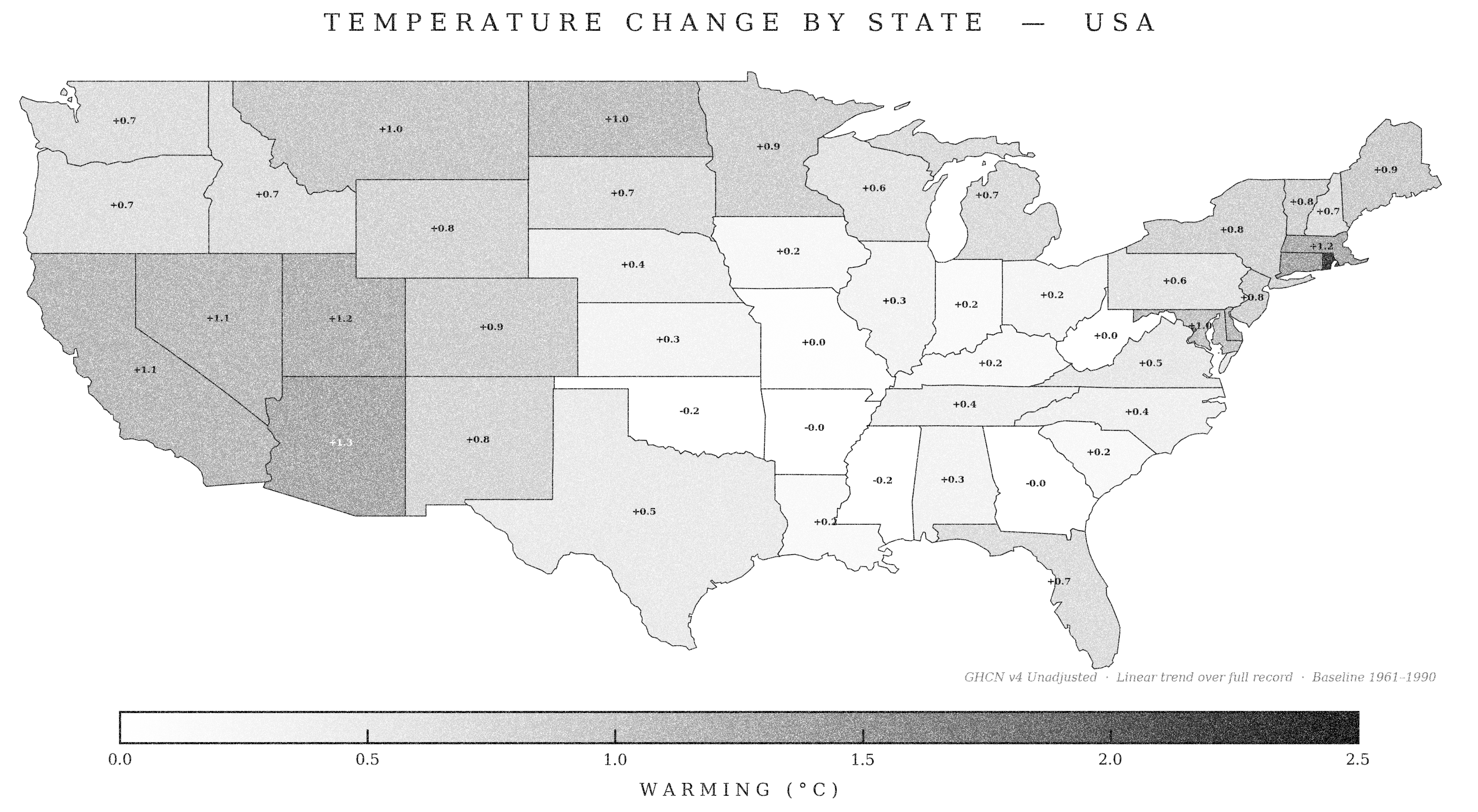 Aquecimento por estado — EUA contíguos
